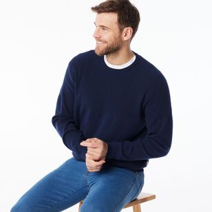 JC Lanyon Men’s Evans Part Way Rib Textured Crew Knit Navy