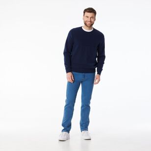 JC Lanyon Men’s Evans Part Way Rib Textured Crew Knit Navy