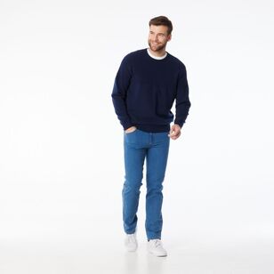 JC Lanyon Men’s Evans Part Way Rib Textured Crew Knit Navy