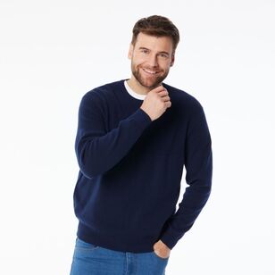 JC Lanyon Men’s Evans Part Way Rib Textured Crew Knit Navy