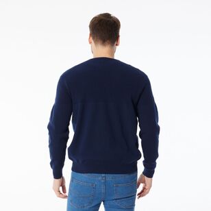 JC Lanyon Men’s Evans Part Way Rib Textured Crew Knit Navy