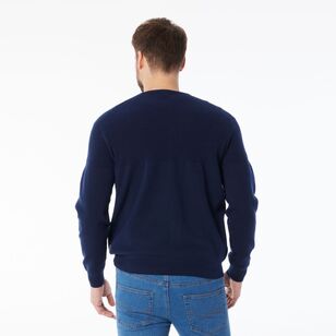 JC Lanyon Men’s Evans Part Way Rib Textured Crew Knit Navy