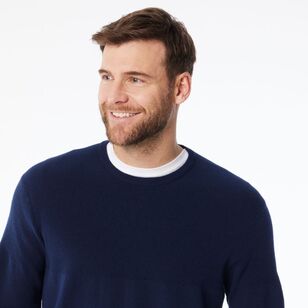 JC Lanyon Men’s Evans Part Way Rib Textured Crew Knit Navy