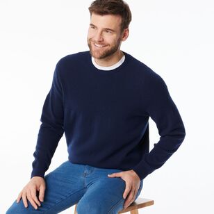 JC Lanyon Men’s Evans Part Way Rib Textured Crew Knit Navy