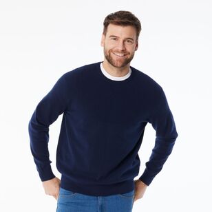 JC Lanyon Men’s Evans Part Way Rib Textured Crew Knit Navy