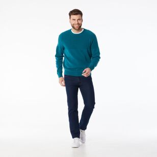 JC Lanyon Men’s Evans Part Way Rib Textured Crew Knit Petrol