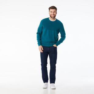 JC Lanyon Men’s Evans Part Way Rib Textured Crew Knit Petrol