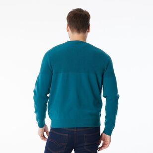 JC Lanyon Men’s Evans Part Way Rib Textured Crew Knit Petrol