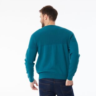 JC Lanyon Men’s Evans Part Way Rib Textured Crew Knit Petrol