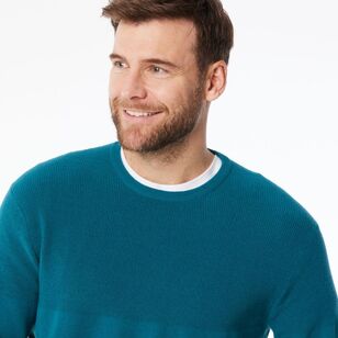 JC Lanyon Men’s Evans Part Way Rib Textured Crew Knit Petrol