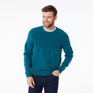 JC Lanyon Men’s Evans Part Way Rib Textured Crew Knit Petrol