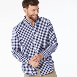 JC Lanyon Men's Harris Brushed Check Long Sleeve Shirt Navy