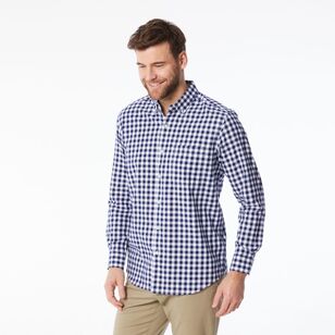 JC Lanyon Men's Harris Brushed Check Long Sleeve Shirt Navy