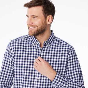 JC Lanyon Men's Harris Brushed Check Long Sleeve Shirt Navy