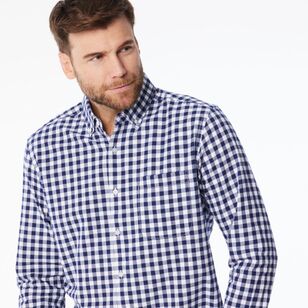 JC Lanyon Men's Harris Brushed Check Long Sleeve Shirt Navy