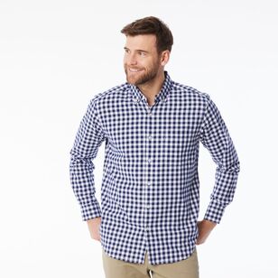 JC Lanyon Men's Harris Brushed Check Long Sleeve Shirt Navy