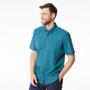 JC Lanyon Men's Heron Easy Care Short Sleeve Shirt Turquoise & Ocean