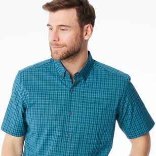 JC Lanyon Men's Heron Easy Care Short Sleeve Shirt Turquoise & Ocean