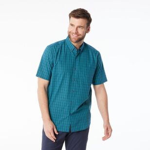 JC Lanyon Men's Heron Easy Care Short Sleeve Shirt Turquoise & Ocean