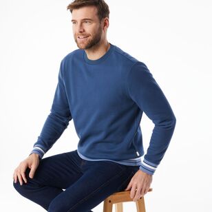 JC Lanyon Men's Barron Tipped Crew Neck Fleece Denim