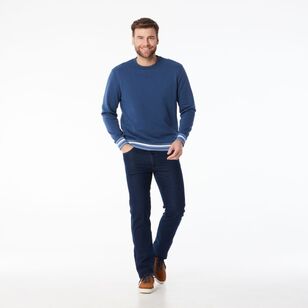 JC Lanyon Men's Barron Tipped Crew Neck Fleece Denim