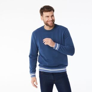 JC Lanyon Men's Barron Tipped Crew Neck Fleece Denim