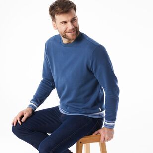 JC Lanyon Men's Barron Tipped Crew Neck Fleece Denim