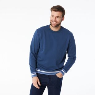 JC Lanyon Men's Barron Tipped Crew Neck Fleece Denim