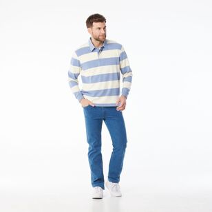 JC Lanyon Men's Brixton Block Stripe Rugby Light Blue