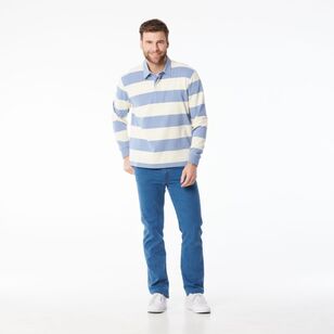 JC Lanyon Men's Brixton Block Stripe Rugby Light Blue