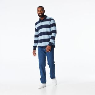 JC Lanyon Men's Brixton Block Stripe Rugby Navy & Blue