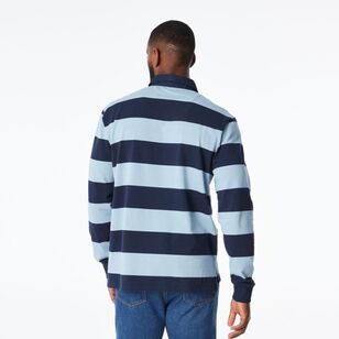 JC Lanyon Men's Brixton Block Stripe Rugby Navy & Blue