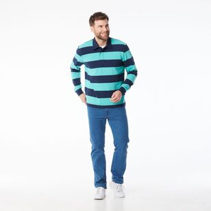 JC Lanyon Men's Brixton Block Stripe Rugby Navy & Ocean