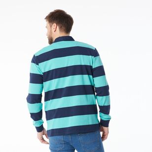 JC Lanyon Men's Brixton Block Stripe Rugby Navy & Ocean