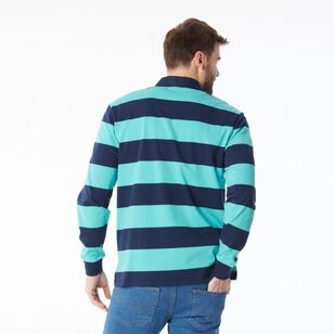 JC Lanyon Men's Brixton Block Stripe Rugby Navy & Ocean