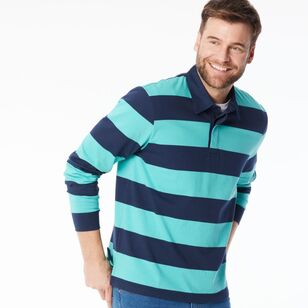 JC Lanyon Men's Brixton Block Stripe Rugby Navy & Ocean