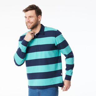 JC Lanyon Men's Brixton Block Stripe Rugby Navy & Ocean