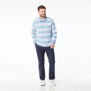 JC Lanyon Men’s Carrick Funnel Neck Engineered Stripe Rugby Shirt Light Blue