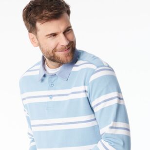 JC Lanyon Men’s Carrick Funnel Neck Engineered Stripe Rugby Shirt Light Blue