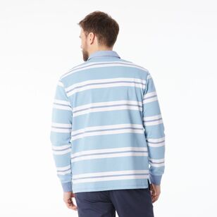 JC Lanyon Men’s Carrick Funnel Neck Engineered Stripe Rugby Shirt Light Blue