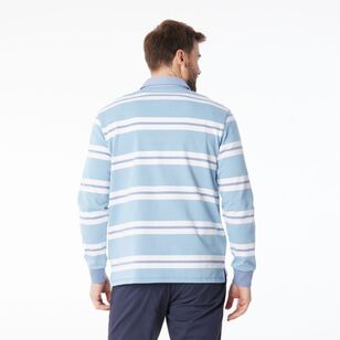 JC Lanyon Men’s Carrick Funnel Neck Engineered Stripe Rugby Shirt Light Blue