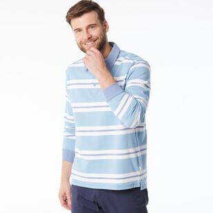 JC Lanyon Men’s Carrick Funnel Neck Engineered Stripe Rugby Shirt Light Blue