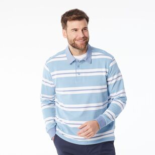 JC Lanyon Men’s Carrick Funnel Neck Engineered Stripe Rugby Shirt Light Blue