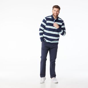 JC Lanyon Men’s Carrick Funnel Neck Engineered Stripe Rugby Shirt White & Navy