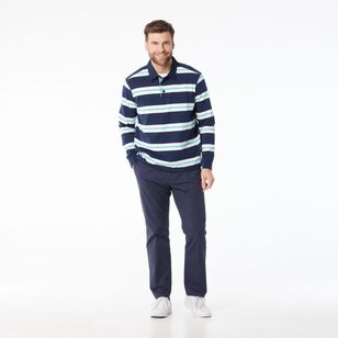 JC Lanyon Men’s Carrick Funnel Neck Engineered Stripe Rugby Shirt White & Navy