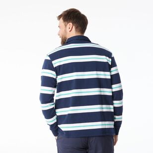 JC Lanyon Men’s Carrick Funnel Neck Engineered Stripe Rugby Shirt White & Navy