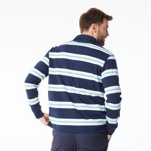 JC Lanyon Men’s Carrick Funnel Neck Engineered Stripe Rugby Shirt White & Navy