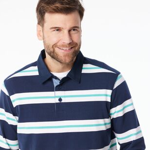 JC Lanyon Men’s Carrick Funnel Neck Engineered Stripe Rugby Shirt White & Navy