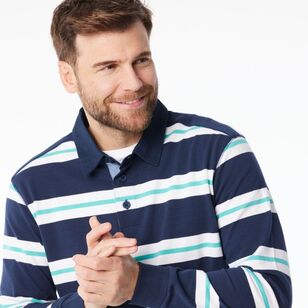 JC Lanyon Men’s Carrick Funnel Neck Engineered Stripe Rugby Shirt White & Navy