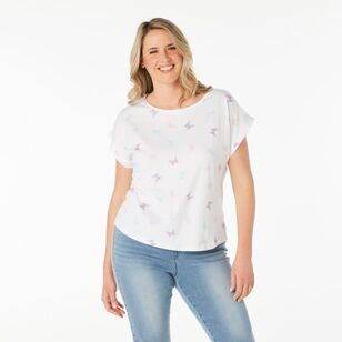 Khoko Collection Women's Extended Sleeve Cotton Butterflies Print Tee Butterfly